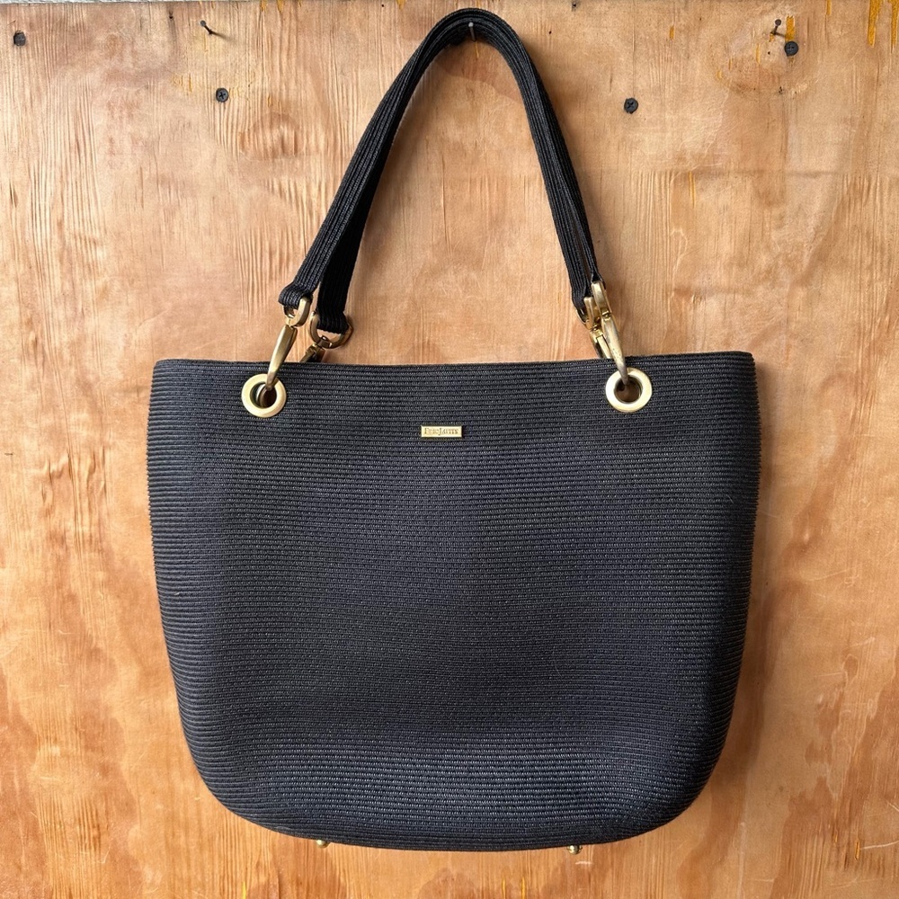 Eric Javits Black Woven Shoulder Bag Gold Hardware